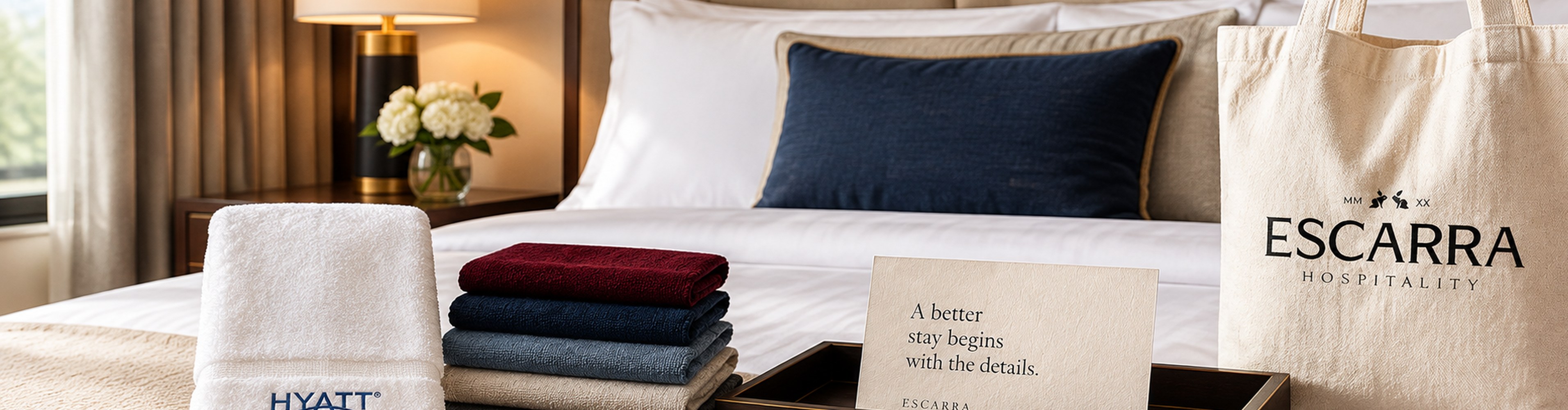 Folded towels and robes in a sunlit hotel room