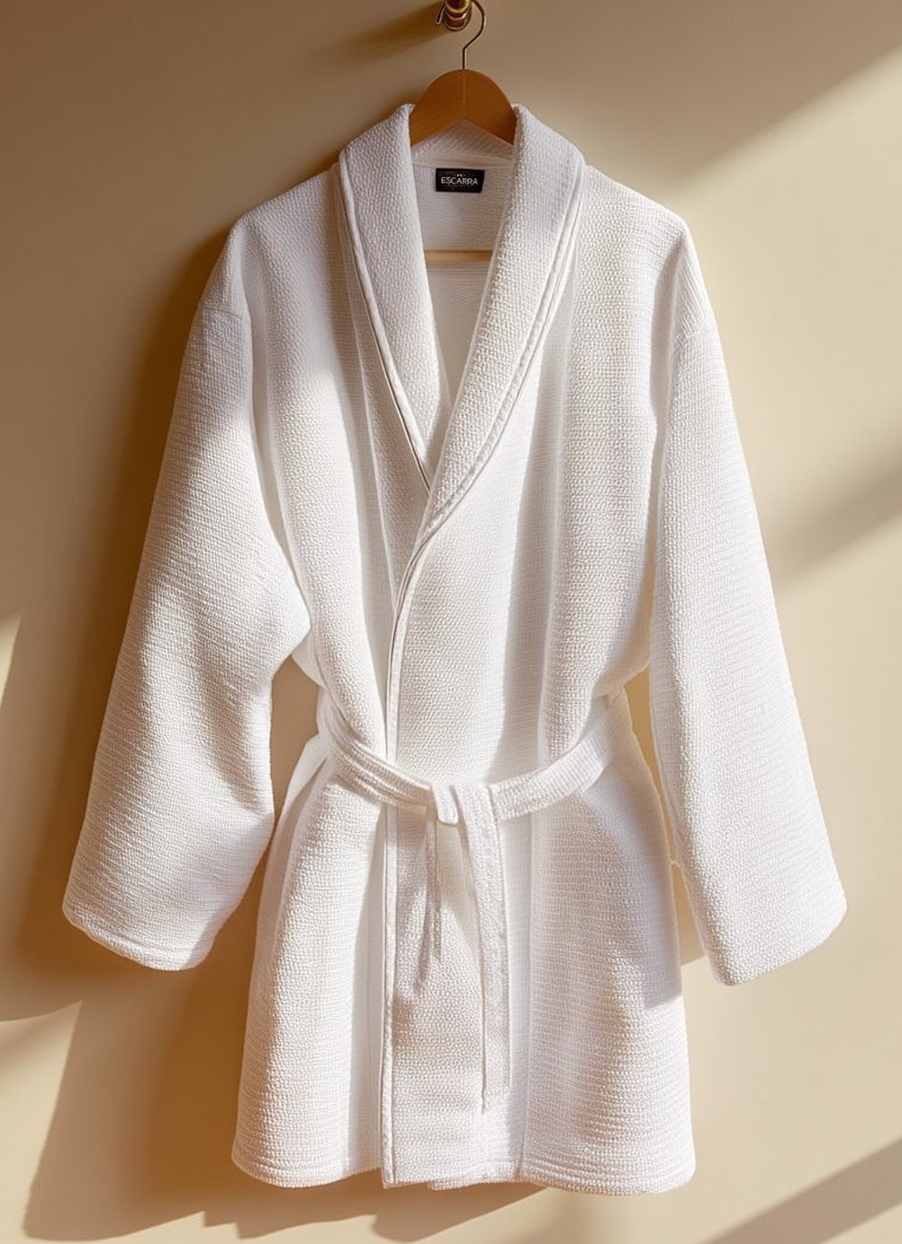 White hotel robe on a hanger