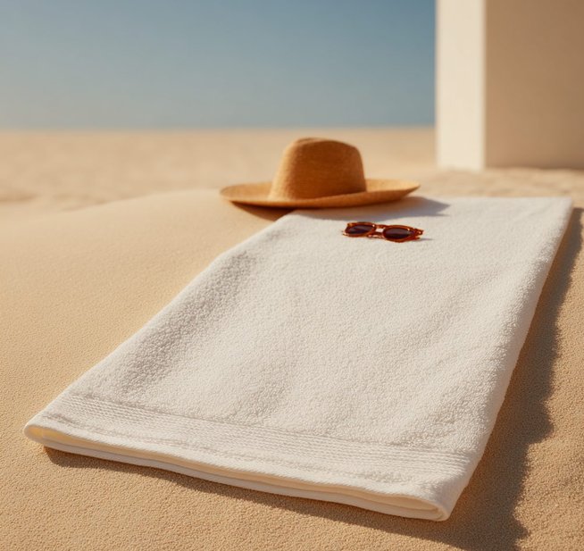 White towel on a sandy beach lounger